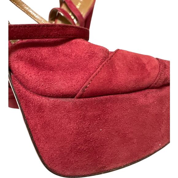 Aquazzura Mira Red Suede Platform Heels IT 37.5 US 7.5 Block Slingback Sandals - Picture 14 of 15